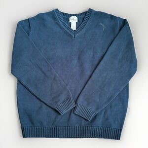 LL Bean Sweater‎ Mens Large Blue V-Neck Cotton Knit Pullover Casual Classic